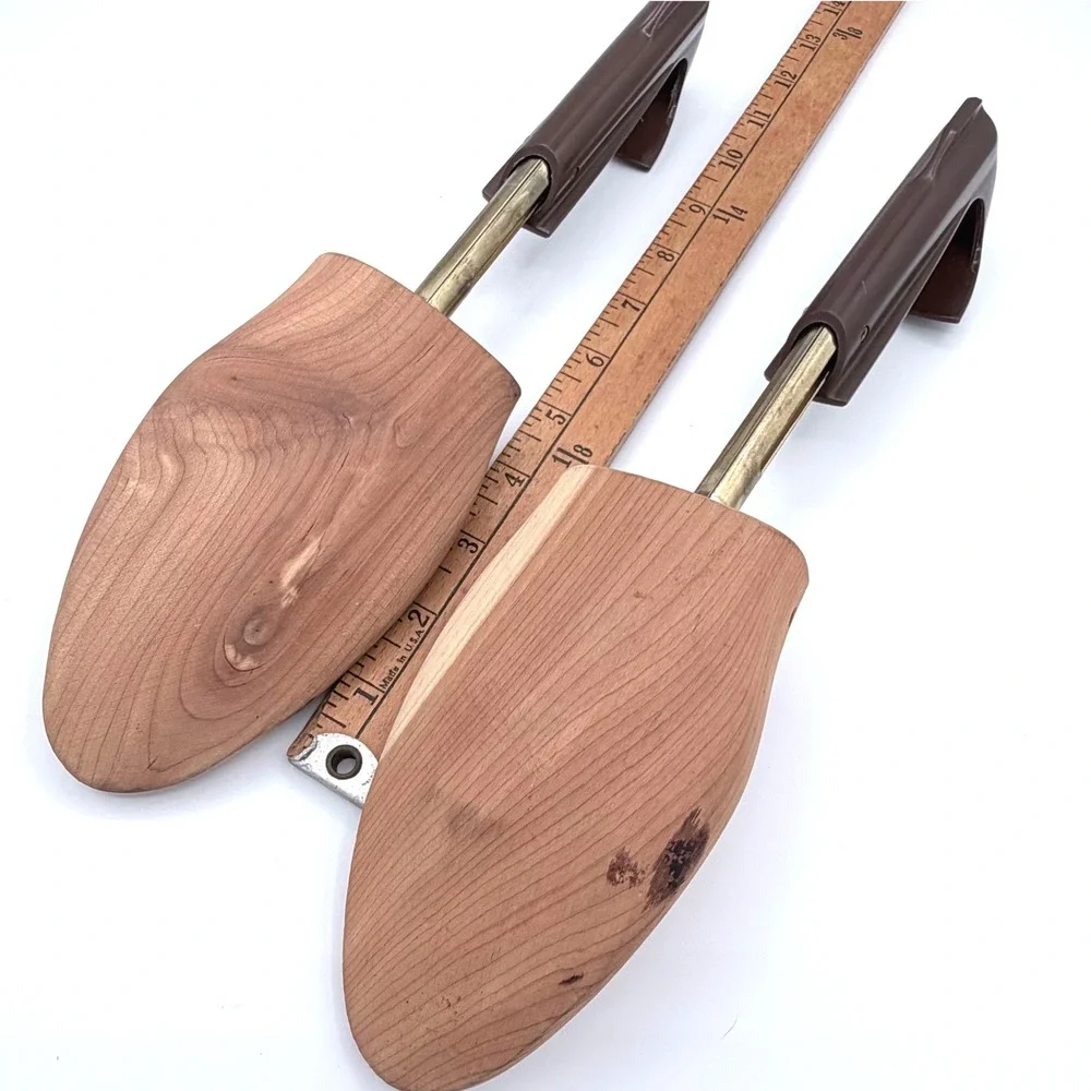 Vintage 1960s 70s Rochester Shoe Tree Co Shoe Keepers Wood Metal USA Pair MCM
